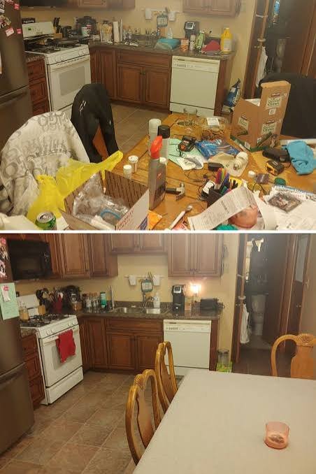 Kitchen table before and after professional cleaning