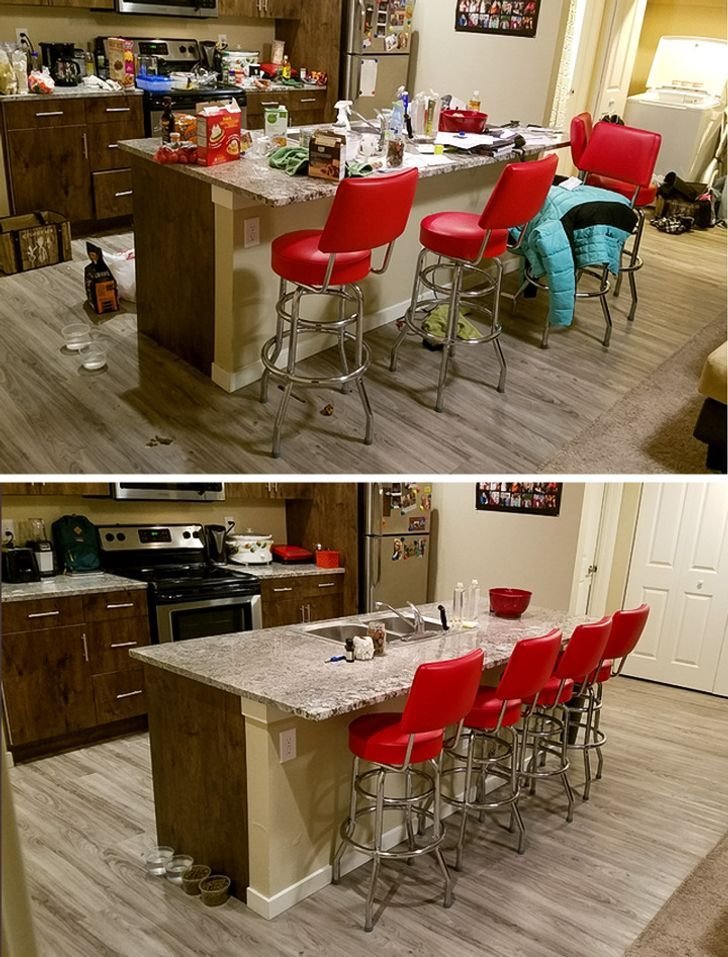 Kitchen island before and after professional cleaning